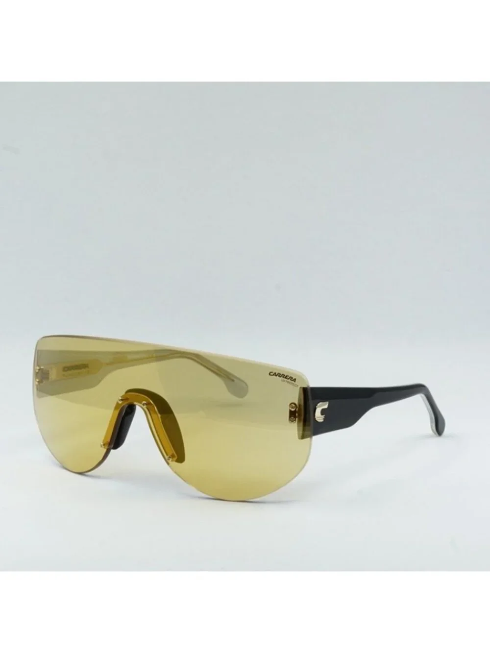 Carrera FLAGLAB 12 04CW ET Sunglasses Black Shield Frame, Yellow Lenses